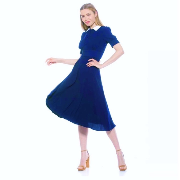 Alexia Admor Navy Blue and Ivory Emery Midi Dress size 4
